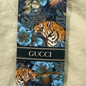 Gucci Blue and Gold Tiger Floral Phone Case